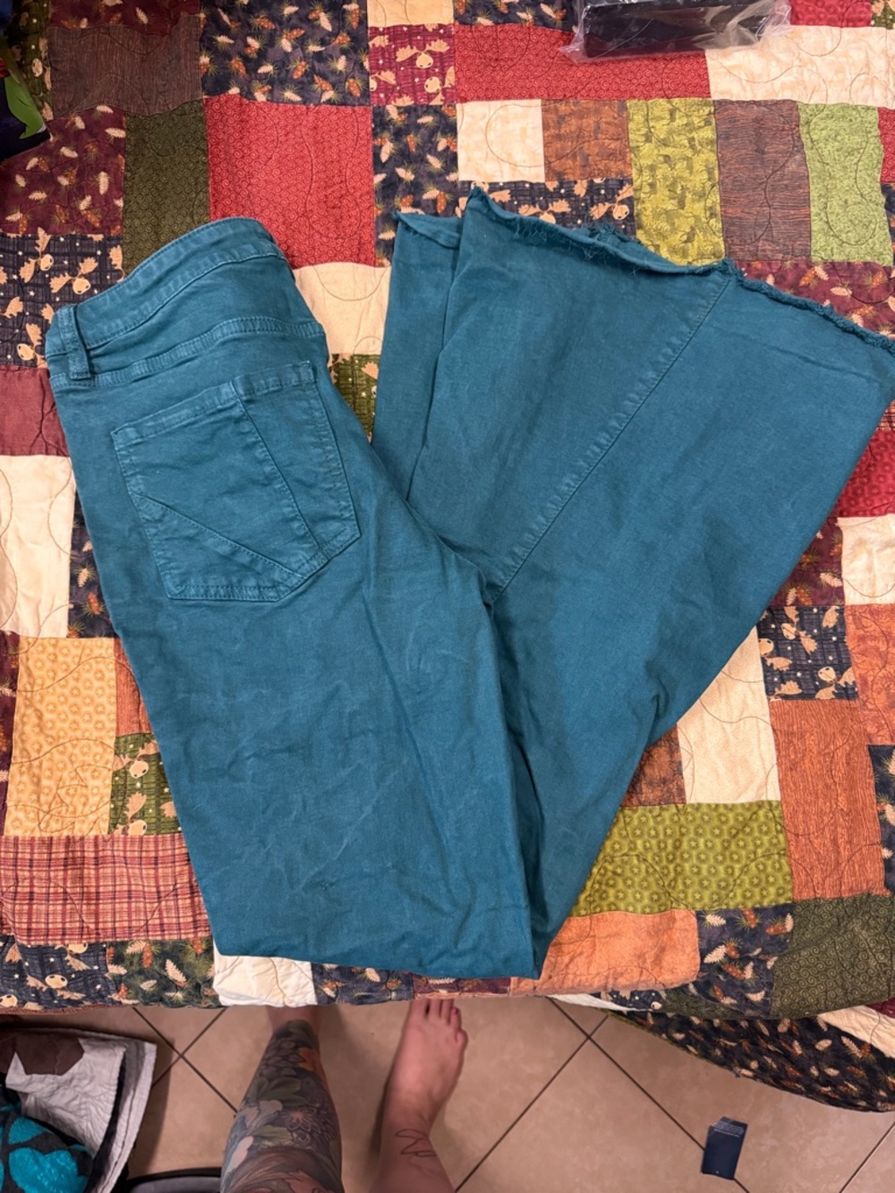 Shyanne Teal Wide-Leg Flare Jeans